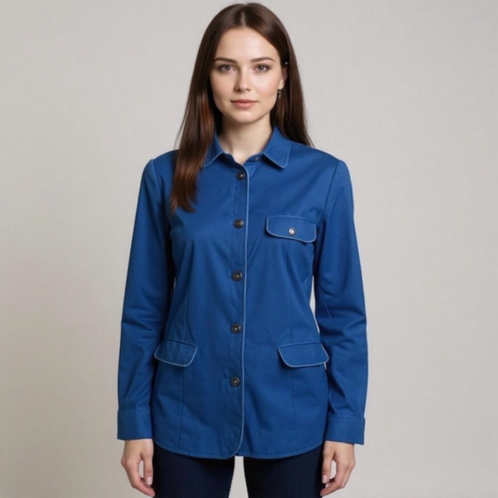 J. McLaughlin Ocean Blue Linen Blazer Silk Equestrian Lining Jacket Size 12